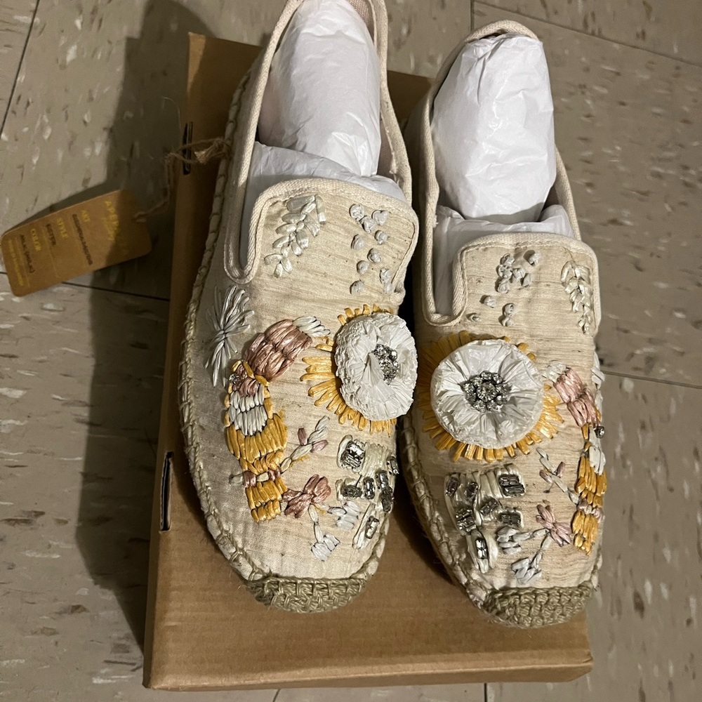Apepazza Cream and Yellow Embroidered Espadrilles